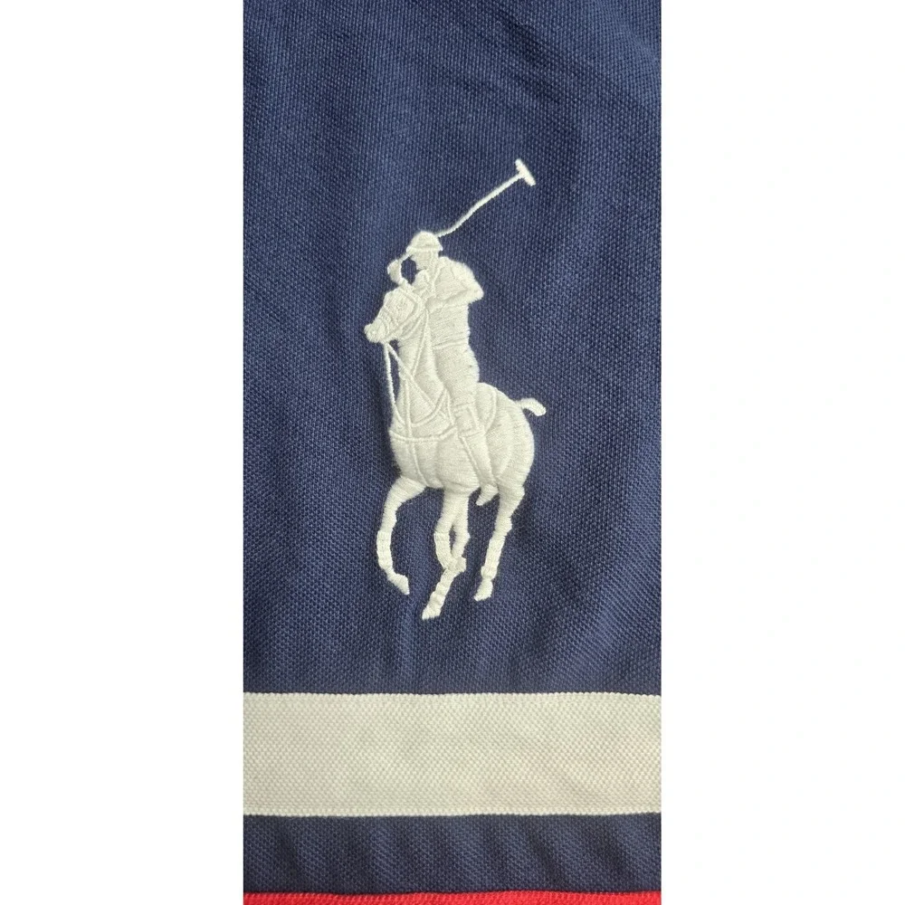 POLO RALPH LAUREN Men's XXL Gold Crest Big Pony Custom Slim Fit L/S Polo Navy